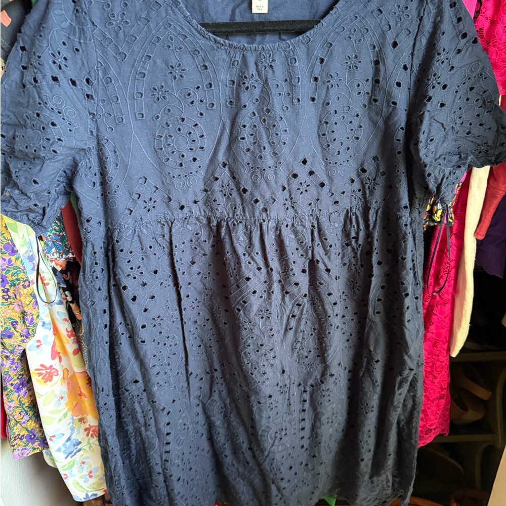 Style and co. Navy Eyelet Short Sleeve Tunic Top